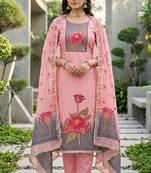 Pink color banarasi cotton fabric ethnic partywear salwar kameez