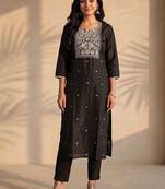 Black women ethnic motifs embroidered thread work kurta