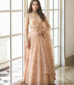 Peach Indian Wedding Collection  Designer Net Lehenga Choli with Corded Thread Work For Women's 