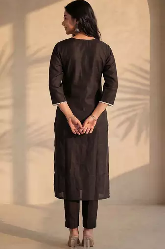 Black women ethnic motifs embroidered thread work kurta