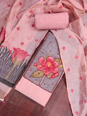 Pink color banarasi cotton fabric ethnic partywear salwar kameez 4