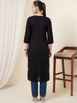 Black women floral embroidered thread work kurta 4