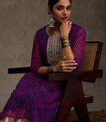 Purple women leheriya printed sequinned georgette kurta