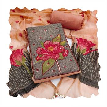 Peach color banarasi cotton fabric ethnic partywear salwar kameez 2