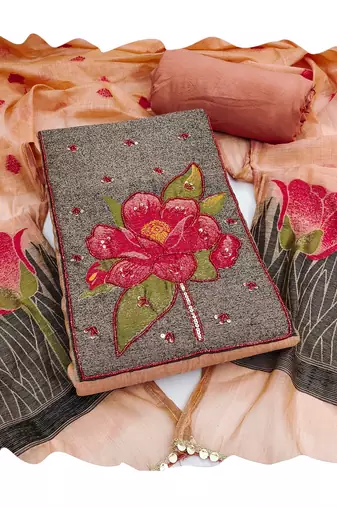 Peach color banarasi cotton fabric ethnic partywear salwar kameez