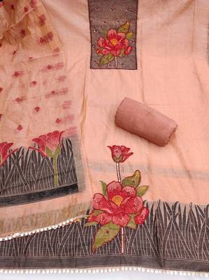 Peach color banarasi cotton fabric ethnic partywear salwar kameez 3