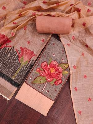 Peach color banarasi cotton fabric ethnic partywear salwar kameez 4