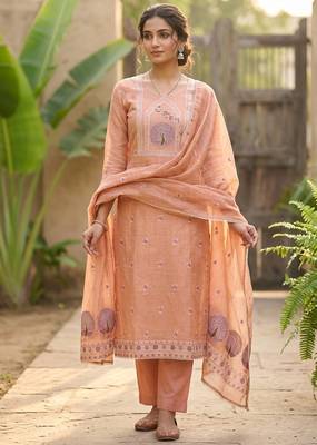 Orange color banarasi cotton fabric ethnic partywear salwar kameez 1