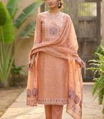 Orange color banarasi cotton fabric ethnic partywear salwar kameez