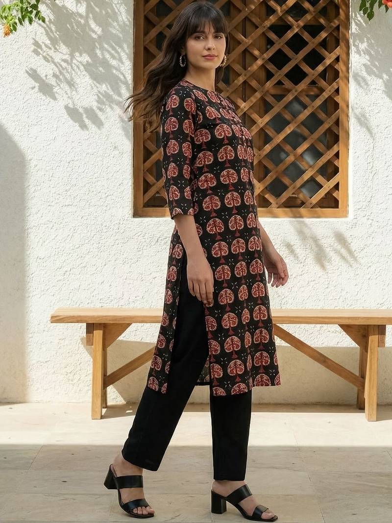 Black women ethnic motifs printed kurta