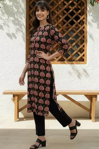 Black women ethnic motifs printed kurta