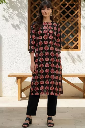 Black women ethnic motifs printed kurta
