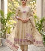 Beige color banarasi cotton fabric ethnic partywear salwar kameez