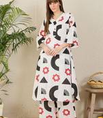 White geometric printed a-line pure cotton kurta with palazzo