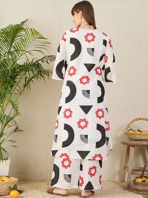 White geometric printed a-line cotton kurta with palazzo 4