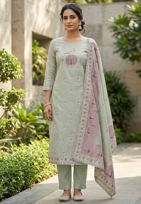 Grey color banarasi cotton fabric ethnic partywear salwar kameez 1