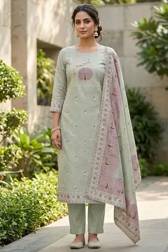 Grey color banarasi cotton fabric ethnic partywear salwar kameez