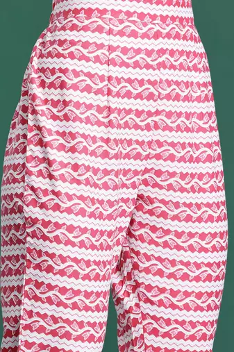 Pink floral printed pure cotton kurta with trousers & dupatta