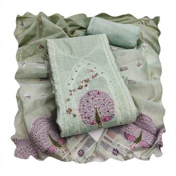Grey color banarasi cotton fabric ethnic partywear salwar kameez 2