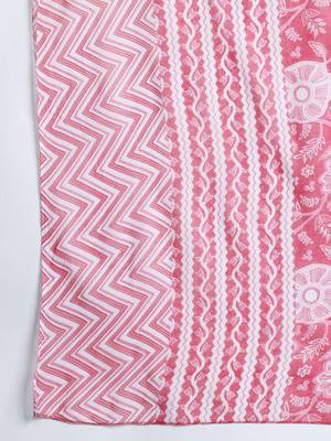 Pink floral printed cotton kurta with trousers & dupatta 4