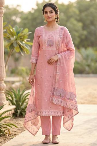 Pink color banarasi cotton fabric ethnic partywear salwar kameez