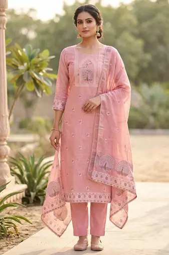 Pink color banarasi cotton fabric ethnic partywear salwar kameez