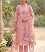 Pink color banarasi cotton fabric ethnic partywear salwar kameez