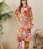Yellow women floral printed regular pure cotton kurta with trousers