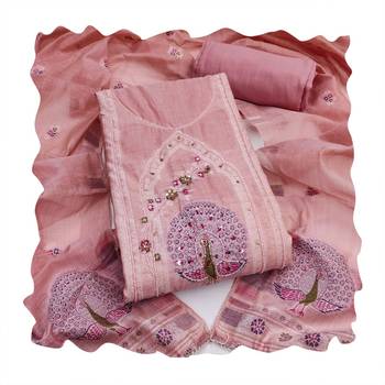 Pink color banarasi cotton fabric ethnic partywear salwar kameez 2