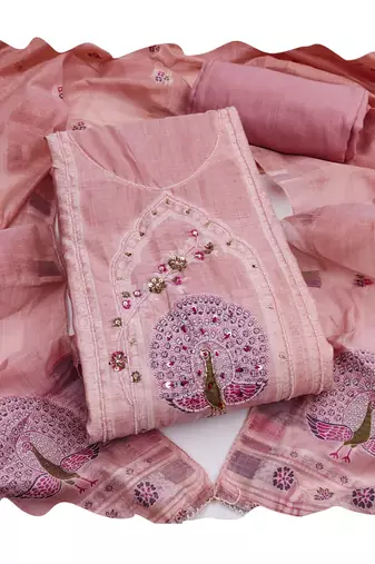 Pink color banarasi cotton fabric ethnic partywear salwar kameez