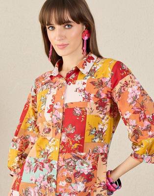 Yellow women floral printed cotton kurta with trousers 2