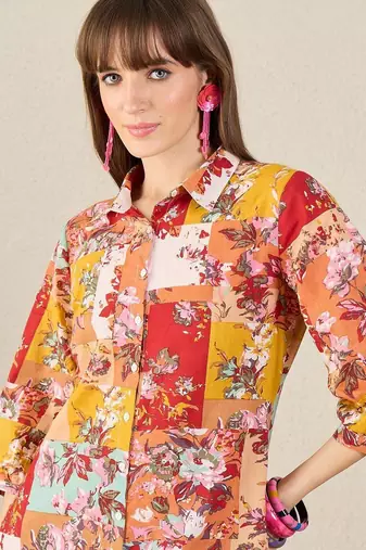 Yellow women floral printed regular pure cotton kurta with trousers