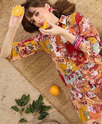 Yellow women floral printed cotton kurta with trousers 5