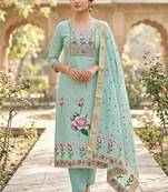 Blue color banarasi cotton fabric designer ethnic partywear suit