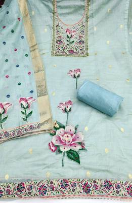 Blue color banarasi cotton fabric designer ethnic partywear suit 3