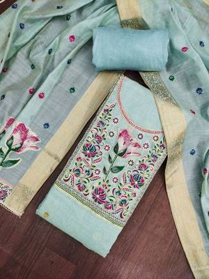 Blue color banarasi cotton fabric designer ethnic partywear suit 4