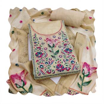 Beige color banarasi cotton fabric designer ethnic partywear suit 2