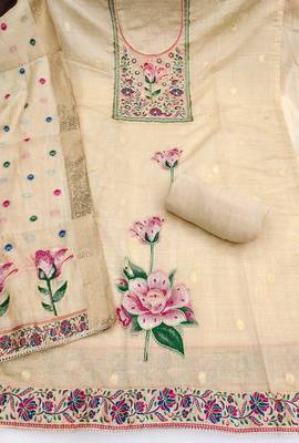 Beige color banarasi cotton fabric designer ethnic partywear suit 3