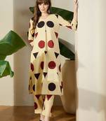 Beige women printed regular pure cotton kurta with trousers