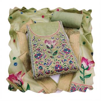 Green color banarasi cotton fabric designer ethnic partywear suit 2