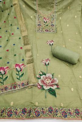 Green color banarasi cotton fabric designer ethnic partywear suit 3