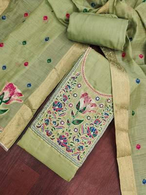 Green color banarasi cotton fabric designer ethnic partywear suit 4