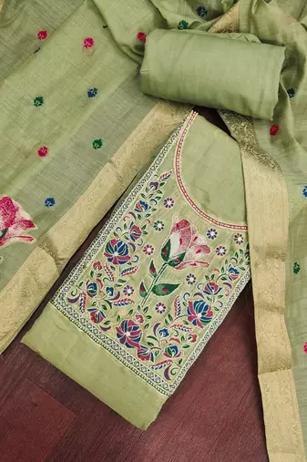 Green color banarasi cotton fabric designer ethnic partywear suit