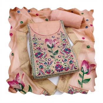 Peach color banarasi cotton fabric designer ethnic partywear suit 2