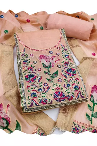 Peach color banarasi cotton fabric designer ethnic partywear suit
