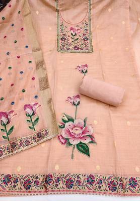Peach color banarasi cotton fabric designer ethnic partywear suit 3