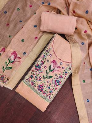 Peach color banarasi cotton fabric designer ethnic partywear suit 4