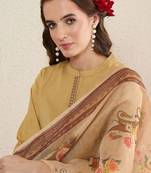 Beige women solid kurta with trousers & dupatta