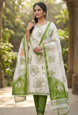 Off white color banarasi cotton fabric designer ethnic partywear suit 1