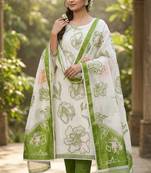 Off white color banarasi cotton fabric designer ethnic partywear suit